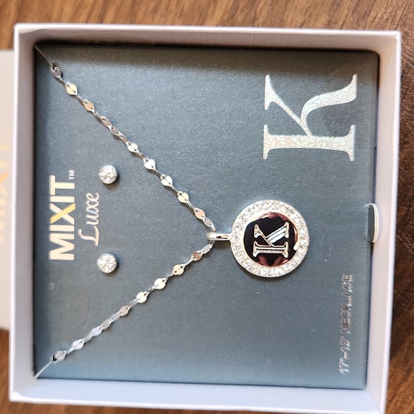 Mixit Luxe Initial K Sparkling Chain With Earrings - Picture 2 of 3